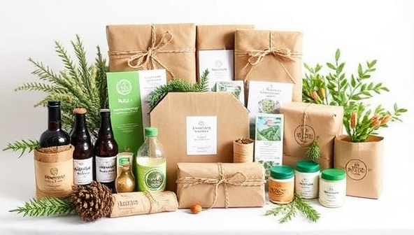 An artistic arrangement of eco-friendly gift items, reusable packaging materials, and natural wrapping accents, showcasing the ethical and sustainable approach of GreenGift Haven in offering planet-friendly gift options that promote conscious consumer choices and environmental stewardship.