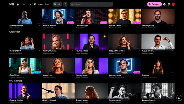 An online talent showcase platform interface showcasing videos of various performers, artists, and creators, with interactive features for users to vote, comment, and engage with the showcased talents, creating a dynamic and inclusive virtual community.