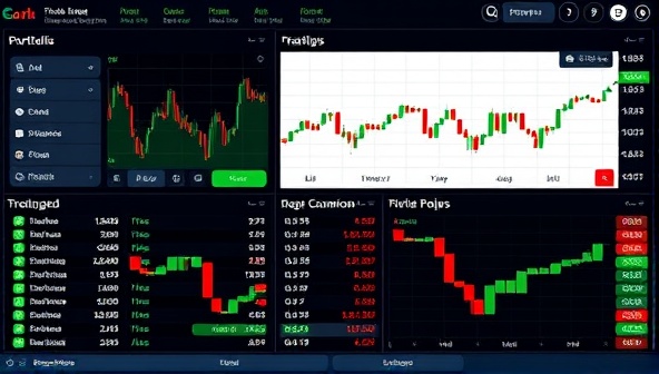 A digital stock exchange interface displaying virtual portfolios and trading analytics, with dynamic charts and stock listings, creating an engaging and competitive environment for StockFantasy League participants.