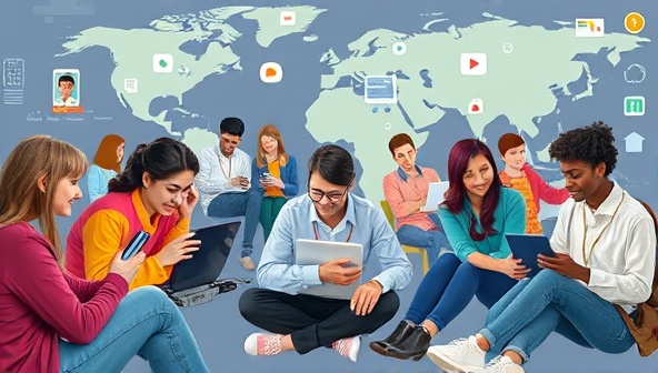 An inclusive digital world with diverse users interacting with websites on various devices, emphasizing accessibility features like screen readers, keyboard navigation, and alt text descriptions, showcasing the importance of inclusive web design for all users.