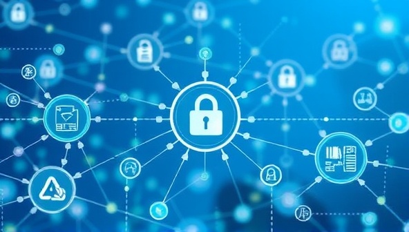 An innovative digital illustration showcasing the PharmaTrust Chain platform utilizing blockchain technology to secure and verify pharmaceutical supply chains, with interconnected nodes, encrypted data blocks, and real-time tracking functionalities, symbolizing a transparent and trustworthy online pharmaceutical verification system.