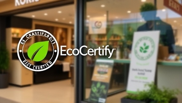 A digital badge featuring the EcoCertify logo and a green leaf symbol, displayed on the websites and storefronts of certified businesses, signaling their commitment to sustainability and attracting eco-conscious consumers.