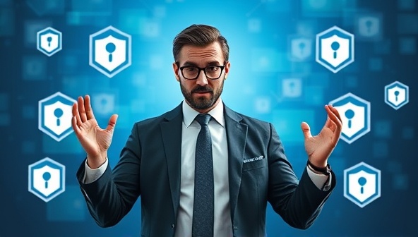 An image of a virtual tax representative confidently defending a client's case during a tax audit, with digital security icons surrounding them, symbolizing protection and expertise in tax audit representation, instilling trust and assurance.
