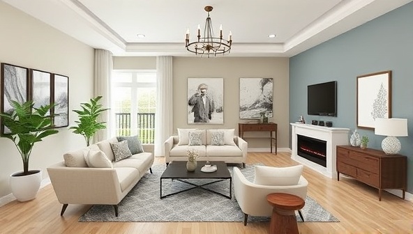 An aesthetically pleasing virtual room visualization displaying a beautifully designed living space with furniture arrangements, color palettes, and decor elements, demonstrating the transformative power of virtual interior design consultations.