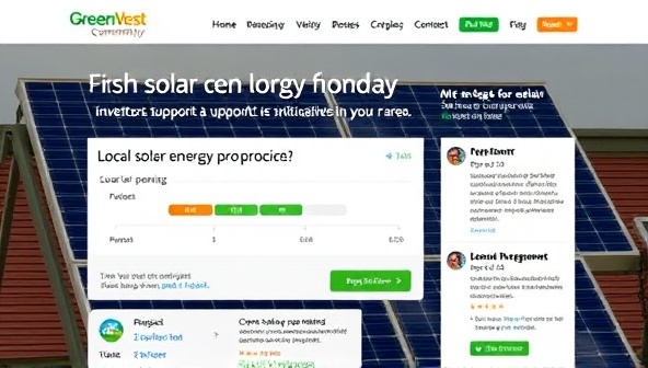 An engaging crowdfunding campaign page on the GreenVest Community platform featuring a local solar energy project seeking funding, with interactive progress bars, project details, and testimonials from community members, inviting investors to support sustainable initiatives in their area.