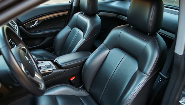An image showing a professionally detailed car interior with gleaming surfaces, vacuumed seats, and polished dashboard, reflecting luxury and meticulous attention to detail.