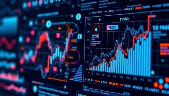 An AI system analyzing complex market data and trends, generating visual representations of predicted market shifts and consumer behaviors, symbolizing the AI-powered market trend predictions offered by TrendGen AI Insights for informed decision-making and strategy development.