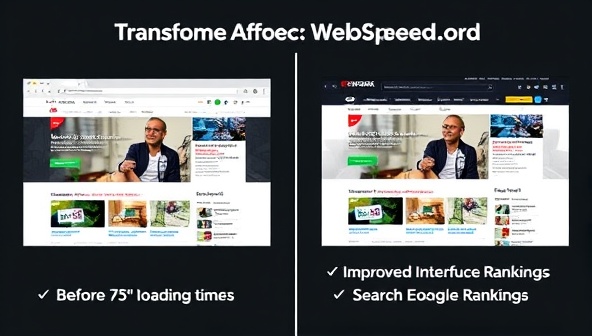 A side-by-side comparison of a website before and after optimization, with the optimized version showing faster loading times, improved user interface, and higher search engine rankings, highlighting the transformative impact of WebSpeed Pro on website performance.