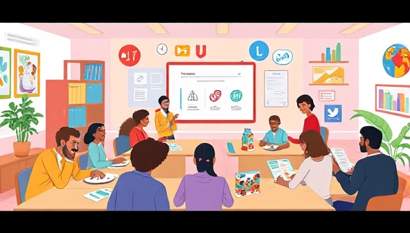 An engaging visual depiction of LingoVerse's platform, showing a virtual classroom environment with diverse avatars participating in language lessons, interactive games, and cultural activities, creating a vibrant and inclusive space for language learners to connect and grow together.