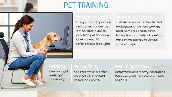 A virtual pet training session with a professional trainer guiding pet owners through positive reinforcement techniques, interactive pet activities, and behavior modification exercises, showcasing a harmonious and enriching virtual pet training experience.
