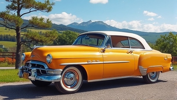 An image of a beautifully restored vintage car parked in a picturesque setting, capturing the essence of nostalgia and luxury associated with the retro car rental experience.