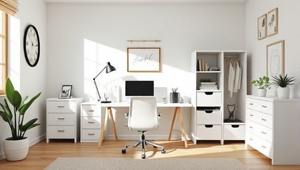 A serene home office space transformed into a minimalist and organized workspace with a clutter-free desk, ergonomic chair, storage solutions, and calming decor elements, creating a productive and tranquil setting that embodies the essence of Zen Workspace Solutions.