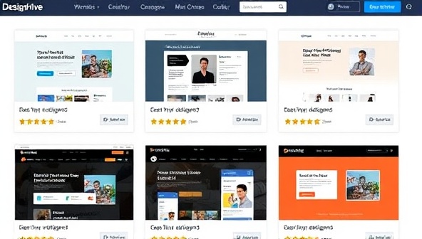 An online platform interface showing multiple web design submissions from different designers, with client ratings and comments, illustrating the collaborative and competitive environment of DesignHive.