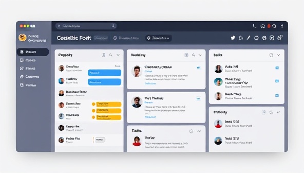 An interactive platform interface displaying a construction project dashboard with real-time updates on progress, tasks, and communication threads between team members, highlighting the platform's collaborative features and user-friendly design.