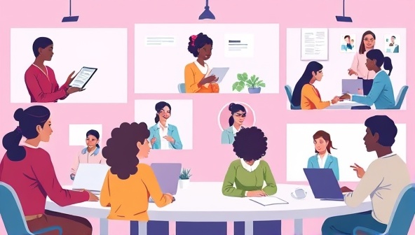 An artistic representation of a career craft workshop with diverse professionals engaging in coaching sessions, networking activities, and skill-building exercises, illustrating the platform's role in fostering career growth and development in a virtual setting.