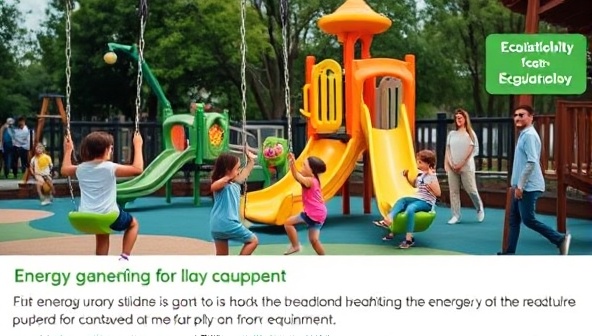 A vibrant playground scene with children playing on energy-generating swings and slides, lights powered by their movements, parents watching with amusement, and educational signage explaining the sustainability benefits of the equipment, fostering a fun and eco-friendly play environment.