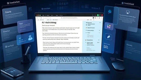 An AI-enhanced writing workspace with a virtual assistant providing real-time suggestions and corrections as the writer types, surrounded by creative writing prompts and a sleek, modern interface, showcasing the efficiency and innovation of the AI-powered platform.