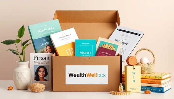 A captivating visual representation of a WealthWell Box filled with financial resources, books, tools, and inspirational items, symbolizing a holistic approach to financial wellness and empowerment through a curated subscription experience.
