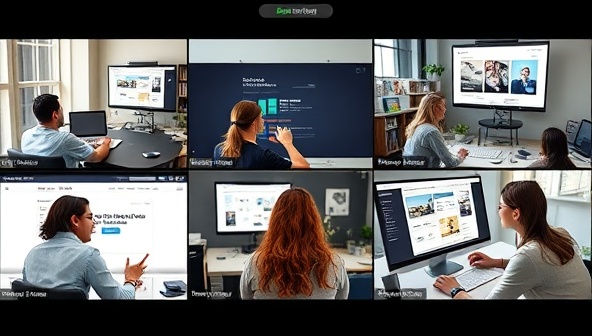 An online workshop setting with participants engaging in a web design tutorial, showcasing a diverse group of learners interacting with design tools and creating website layouts, capturing the collaborative and educational atmosphere of DesignCraft Academy.