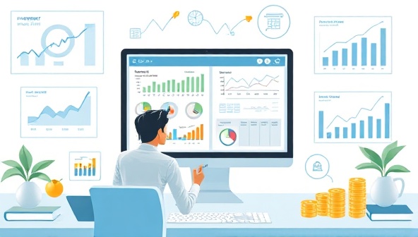 An artistic representation of a virtual financial planning session with an advisor and client discussing investment options and retirement planning strategies on a digital screen, surrounded by financial charts and wealth-building tools, promoting financial empowerment and security.
