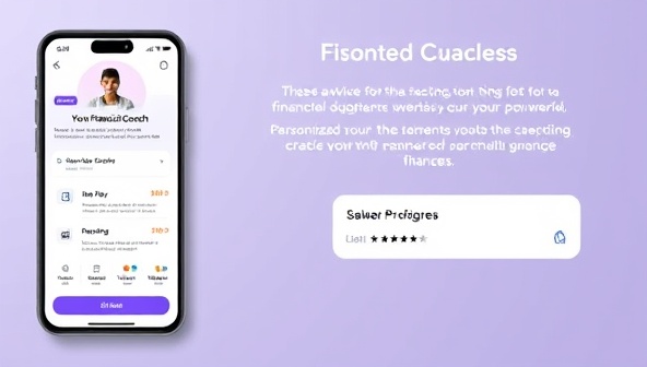 An app interface showing a virtual financial coach providing advice to a user, with interactive budgeting tools, personalized recommendations, and a progress tracker, creating a sense of guidance and empowerment in managing finances.