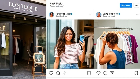 A vibrant social media feed displaying a local influencer promoting a trendy product from a nearby boutique, engaging followers with authentic content and local appeal.