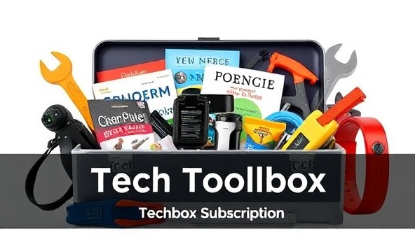 An image of a sleek, modern toolbox filled with digital gadgets, coding books, and tech accessories, symbolizing a diverse range of resources and tools offered in the Tech Toolbox Subscription.