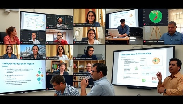 An engaging virtual workshop scene with diverse participants interacting in an online classroom environment, with a digital whiteboard displaying civic education topics, group discussions, and interactive learning activities, fostering knowledge and community engagement.