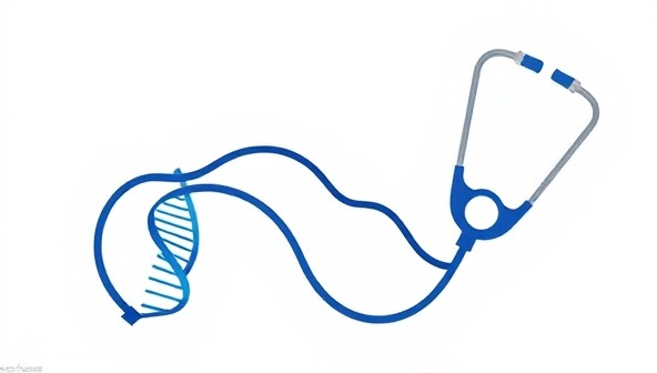 A visually appealing illustration of a DNA double helix intertwined with a stethoscope, symbolizing the combination of genetic insights and medical guidance offered through online genetic testing consultations.