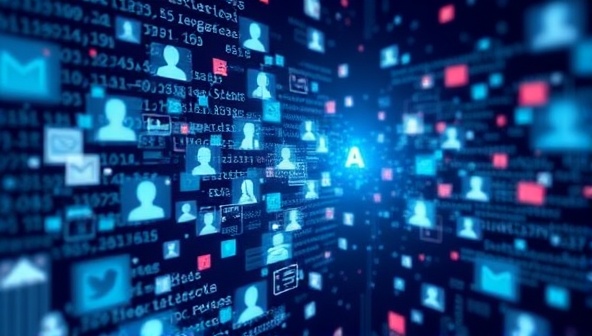 An abstract visualization of social media conversations and data streams being analyzed by AI algorithms, with a focus on sentiment trends, engagement metrics, and brand mentions, symbolizing the power of ListenWise AI in monitoring online brand presence.