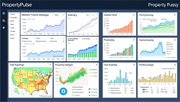 A dynamic dashboard displaying PropertyPulse Analytics' real-time property data visualizations, including market trend graphs, investment heatmaps, and predictive analytics charts, demonstrating the powerful insights and strategic advantages of the analytics tool.