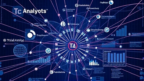 An intricate network of interconnected data nodes and graphs representing the advanced analytics and insights generated by TrialInsight Analytics for optimizing clinical trial operations and decision-making.
