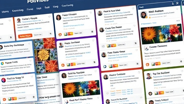 An engaging social media feed displaying colorful and interactive poll widgets with dynamic response options, encouraging user participation and interaction, representing the engaging nature of PollVibe's social media polling platform.