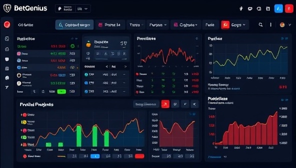 An AI-powered dashboard displaying real-time sports data and betting insights, with dynamic graphs and charts showing predictions for upcoming matches, emphasizing the cutting-edge technology of BetGenius AI.