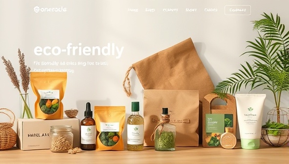 An online marketplace homepage featuring a selection of eco-friendly products displayed in a visually appealing layout, with earthy tones and nature-inspired elements, conveying the essence of sustainable living and conscious consumerism.
