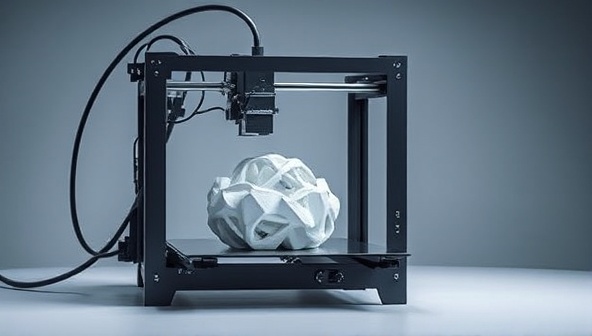 An artistic rendering of a 3D printer creating a complex and intricate design, highlighting the precision and creativity of the 3D Printing Design Studio's capabilities in producing custom-made products.