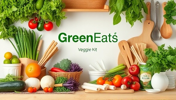 An eco-friendly kitchen setting with an array of fresh vegetables, plant-based ingredients, and reusable kitchen tools, embodying the essence of GreenEats Veggie Kits' commitment to sustainability and nutritious meal solutions.