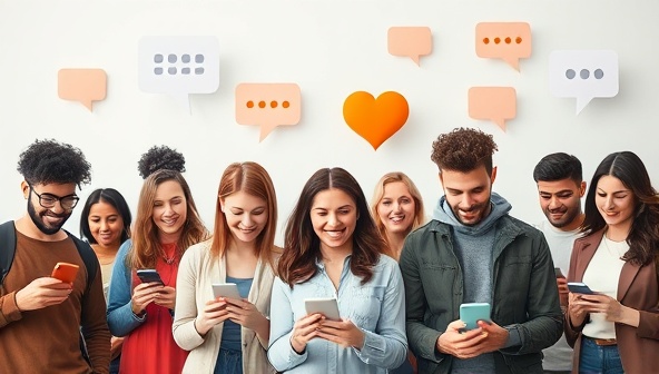 A diverse group of individuals using VoiceWeb Creator on various devices, including smartphones and laptops, with voice bubbles and design elements floating around them, showcasing the ease and accessibility of creating websites with voice commands.