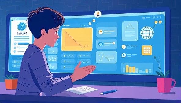 An engaging illustration of a student interacting with a digital learning interface that adapts in real-time to the student's preferences and progress, showcasing the platform's AI-powered customization and interactive features.