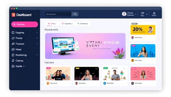 An online dashboard displaying a virtual event setup with customizable themes and interactive features, showcasing the platform's versatility and user-friendly interface.