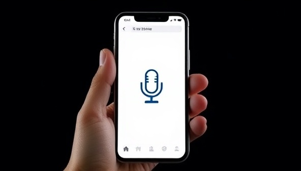 A modern smartphone displaying a website interface with a voice recognition icon, symbolizing the seamless integration of voice-activated navigation features in web design.