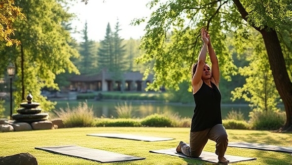 A serene visual representation of ZenFlow meditation instructors leading a mindful movement session in a tranquil outdoor setting, surrounded by natural elements and gentle flowing movements, encapsulating the essence of peace, balance, and holistic well-being offered by the subscription service.