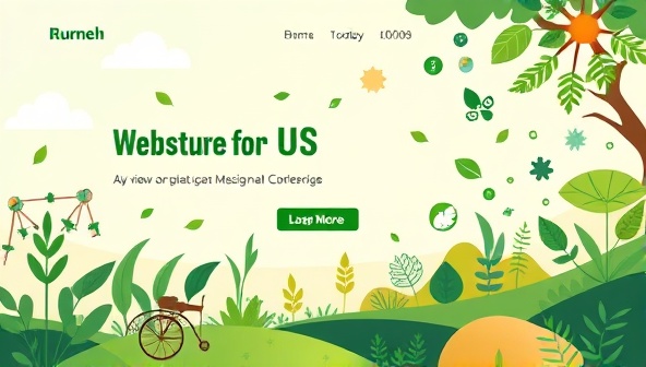 A digital illustration of a vibrant, nature-themed web template featuring green elements, sustainable icons, and eco-friendly design motifs, symbolizing the fusion of technology and environmental awareness in web design.