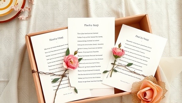 An elegant and artistic visual representation of a personalized poetry subscription box, featuring beautifully crafted poems printed on premium paper, adorned with floral motifs and delicate calligraphy, conveying a sense of sophistication, emotion, and personalization for subscribers receiving the poetic gifts.