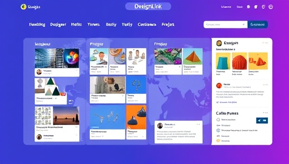 A visual representation of the DesignLink platform interface, showcasing a diverse selection of design projects, designer profiles, and collaboration tools, illustrating the global connectivity and creative possibilities within the marketplace.