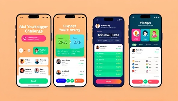 An engaging app interface mockup of the FitWager Challenge platform, showcasing colorful workout challenges, progress trackers, and social features for users to connect, compete, and bet on their fitness goals, promoting a fun and motivating fitness experience.