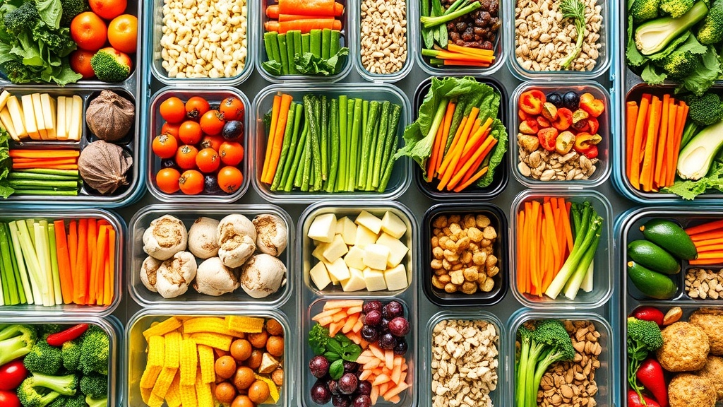 An array of colorful, neatly organized meal prep containers filled with a variety of fresh and healthy ingredients, arranged in a visually appealing manner, symbolizing convenience, health, and personalized nutrition for a busy and health-conscious clientele.