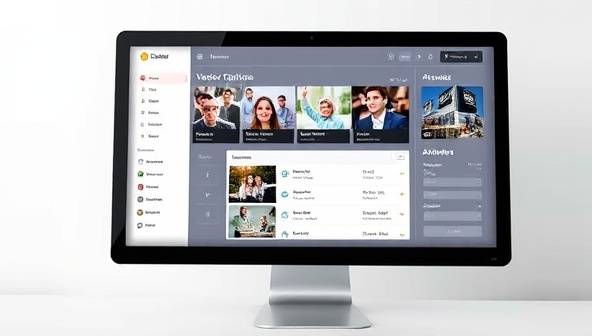 A sleek and modern virtual event planning dashboard on a computer screen, featuring a variety of event themes, vendor options, and attendee registration forms, symbolizing convenience and sophistication.