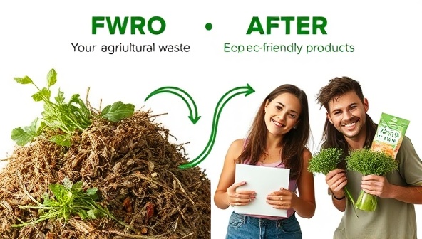 An engaging visual featuring a before-and-after transformation of agricultural waste into compost and eco-friendly products, with smiling subscribers showcasing their upcycled creations, symbolizing the journey from waste to valuable resources through EcoCycle Harvests.
