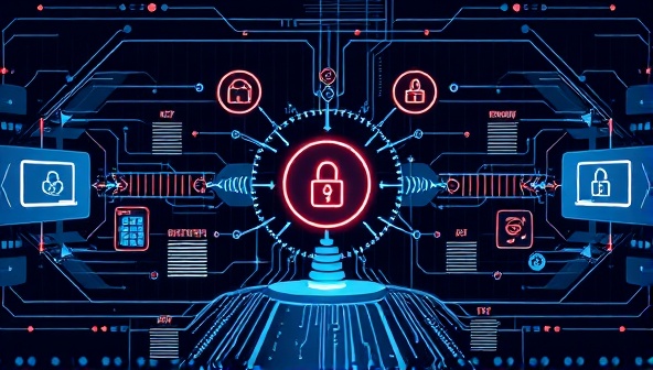 An illustration of a futuristic AI system monitoring regulatory compliance processes in real time, showcasing the platform's efficiency and accuracy in ensuring governance adherence.